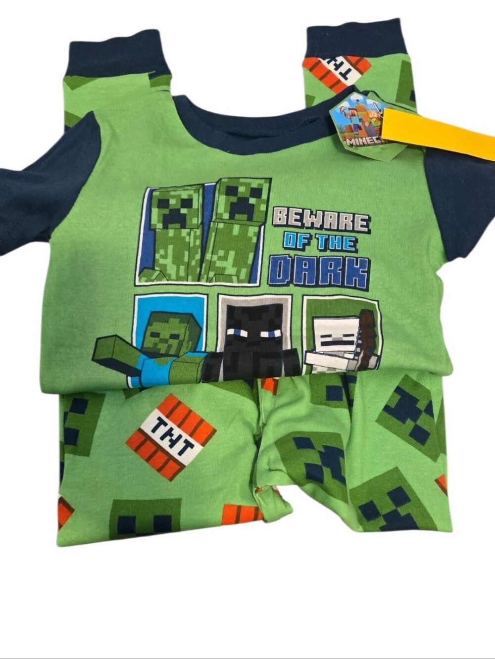 NWT Kids 'Beware of the Dark' Green Minecraft Pajama Set Sz 8